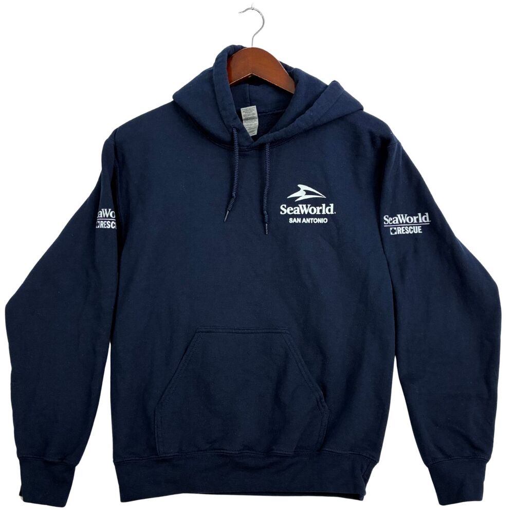 SeaWorld San Antonio Rescue Gildan DryBlend Navy Blue Pullover Hoodie Size S